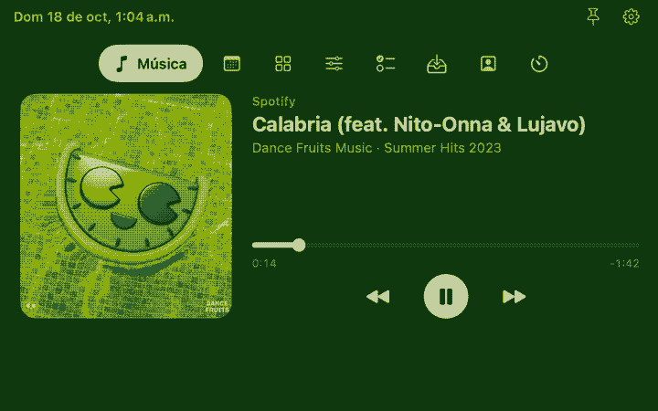 Panel de NotchFlow abierto en el módulo de música